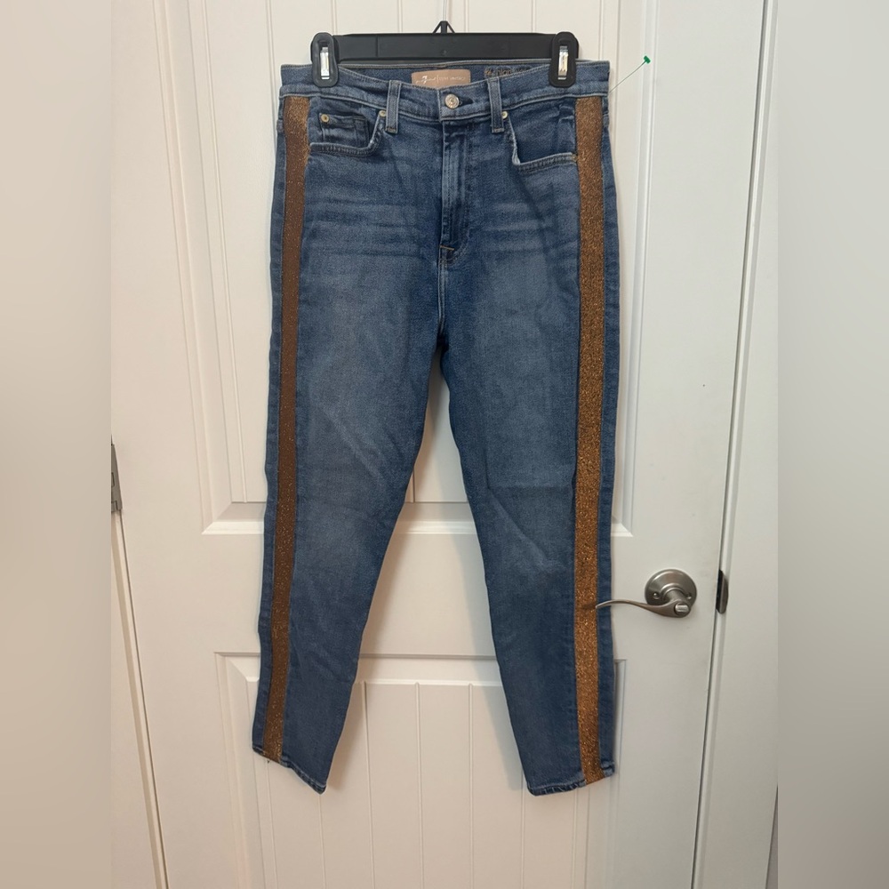 Women's Jeans with Brown Stripe high waist ankle skinny 7 for all mankind 29